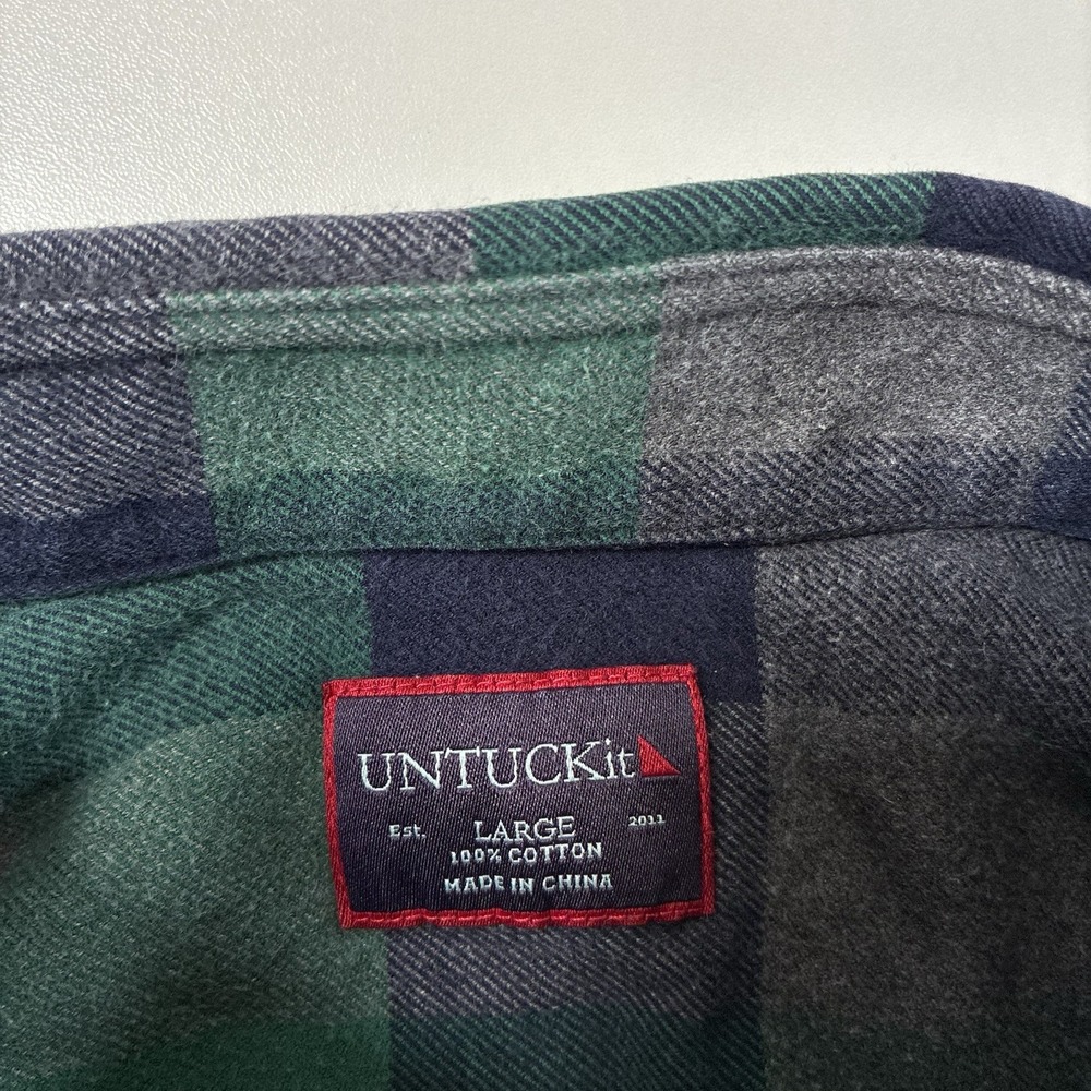UNTUCKit Flannel Shirt Large Green Plaid Capannelle Cotton Button Down - Picture 3 of 8
